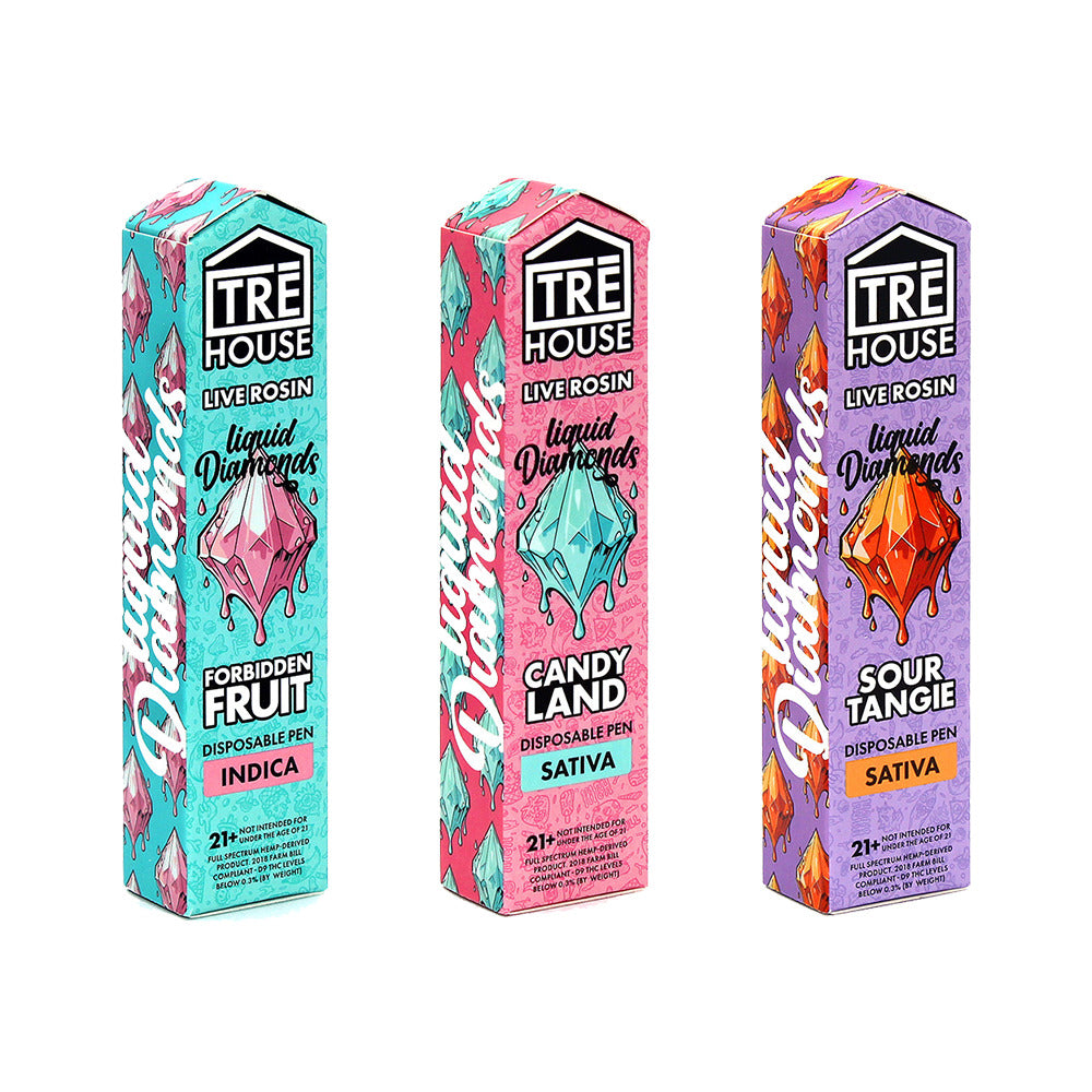 Tre House Live Rosin Liquid Diamonds Disposable (2g) - Group Image with packaging