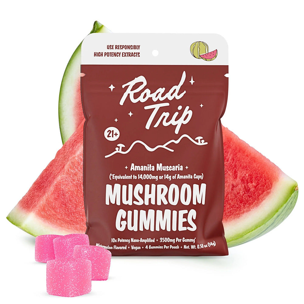 Road Trip Mushroom Gummies (14000mg 4ct Pouch) - Watermelon with packaging