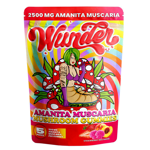 Wunder Mushroom Gummies (2500mg 5ct Pouch) - Strawberry Nectarine with packaging