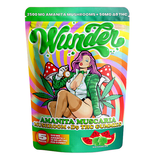 Wunder Mushroom D9 Gummies (5ct Pouch) - Watermelon with packaging
