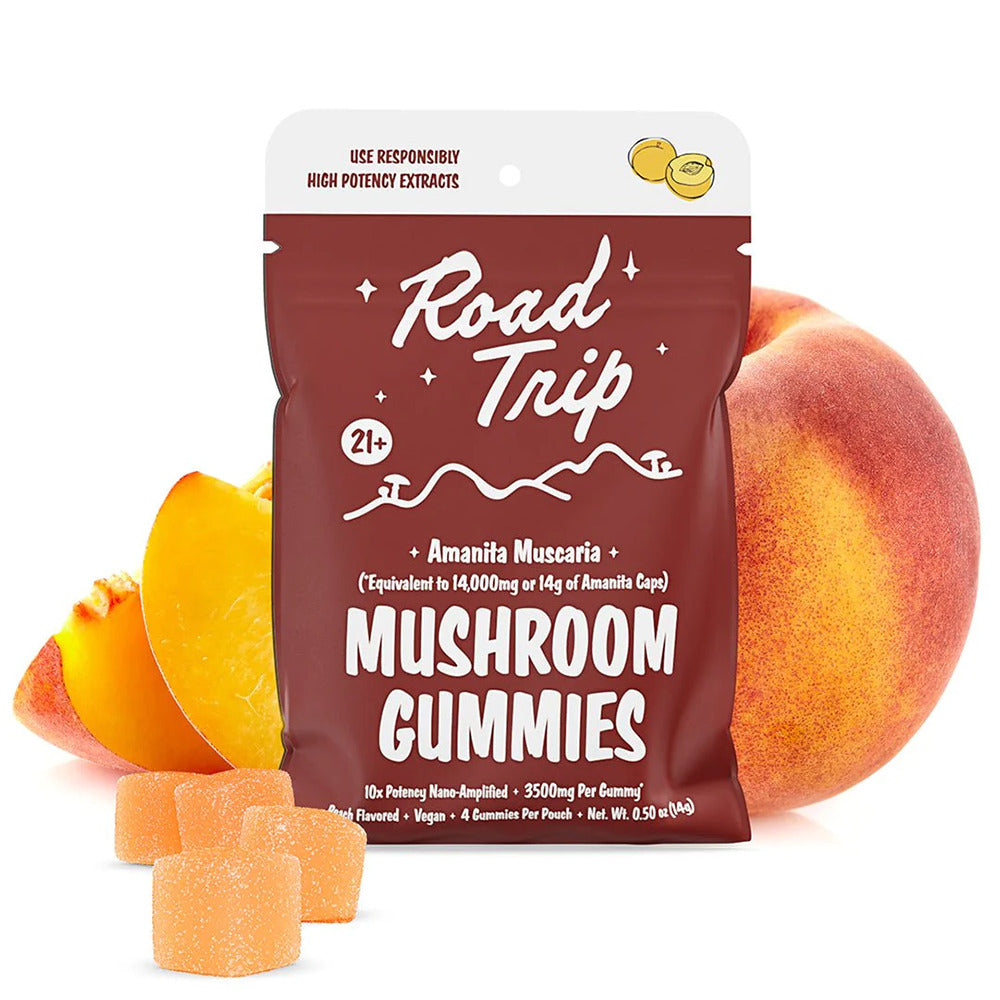 Road Trip Mushroom Gummies (14000mg 4ct Pouch) - Peach with packaging