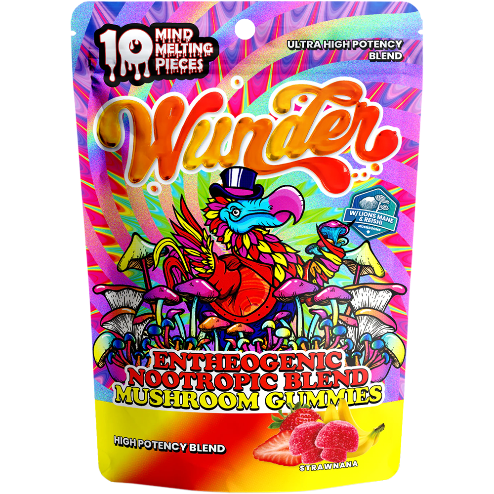 Wunder Mushroom Gummies (12000mg 10ct Pouch) - Strawnana with packaging
