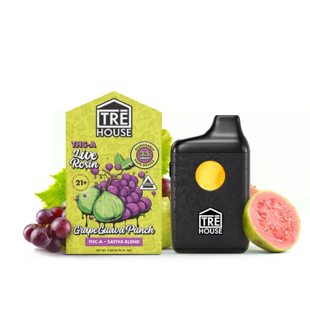Tre House THC-A Disposable (3.5g) - Grape Guava Punch with packaging