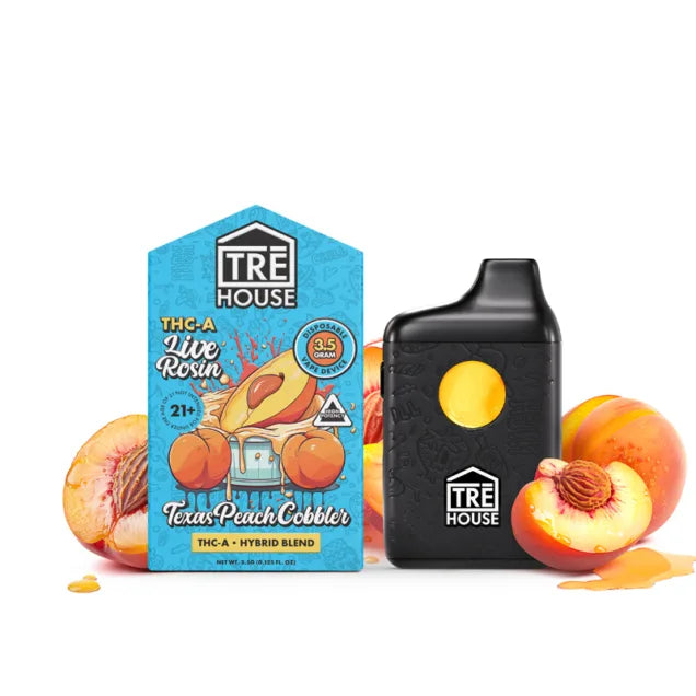 Tre House THC-A Disposable (3.5g) - Texas Peach Cobbler with packaging