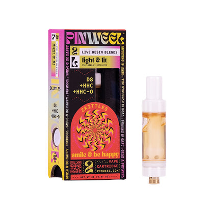 Pinweel Live Resin D11 Cartridges (2g) | Zkittlez - Sativa with packaging