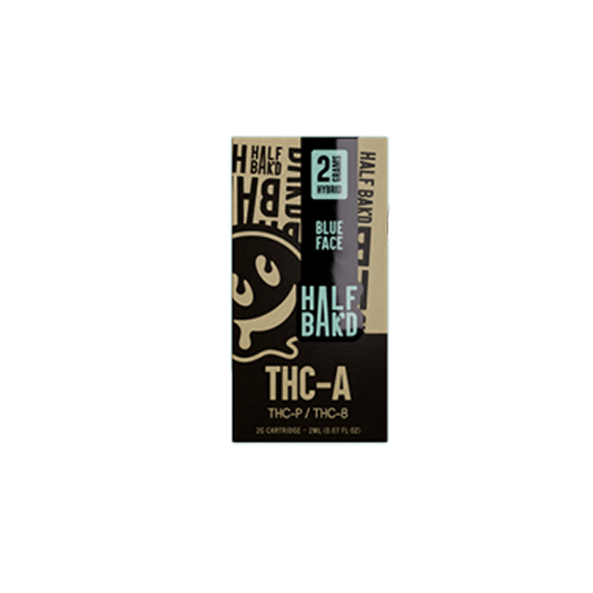 Half Baked THC-A + THCP + THC-B Cartridge (2g) - Blue Face (Hybrid) with packaging