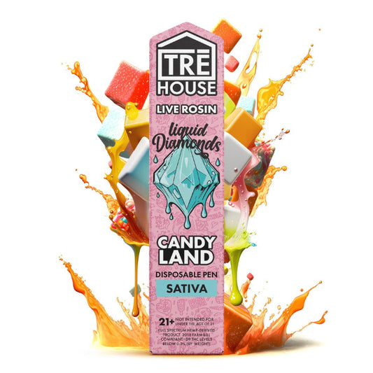 Tre House Live Rosin Liquid Diamonds Disposable (2g) - Candyland (Sativa) 2-Gram with packaging