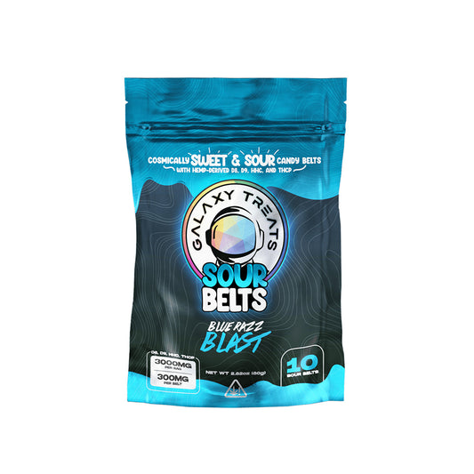 Galaxy Treats D8 + D9 + HHC + THCP Sour Belts (3000mg 10ct Pouch) | Bluerazz Blast