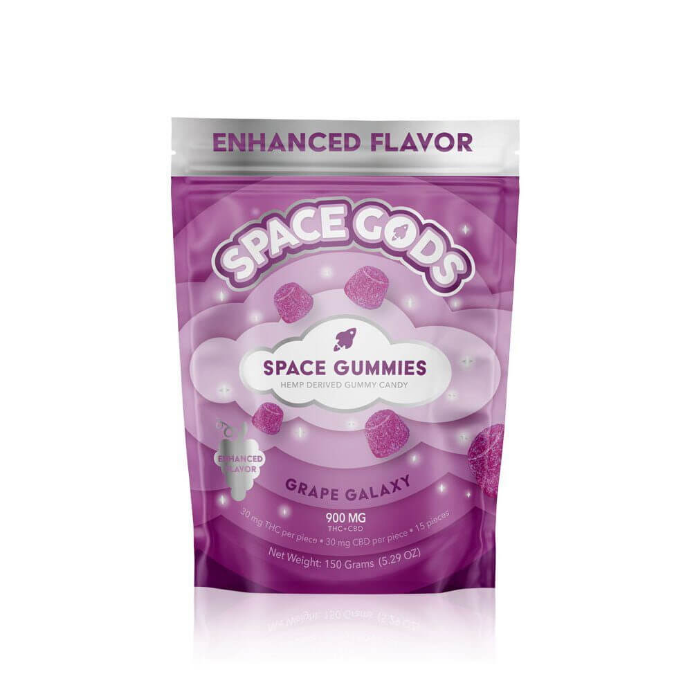 Space Gods Mega Dose D9 + CBD Space Gummies (900mg 15ct Pouch) | Grape Galaxy