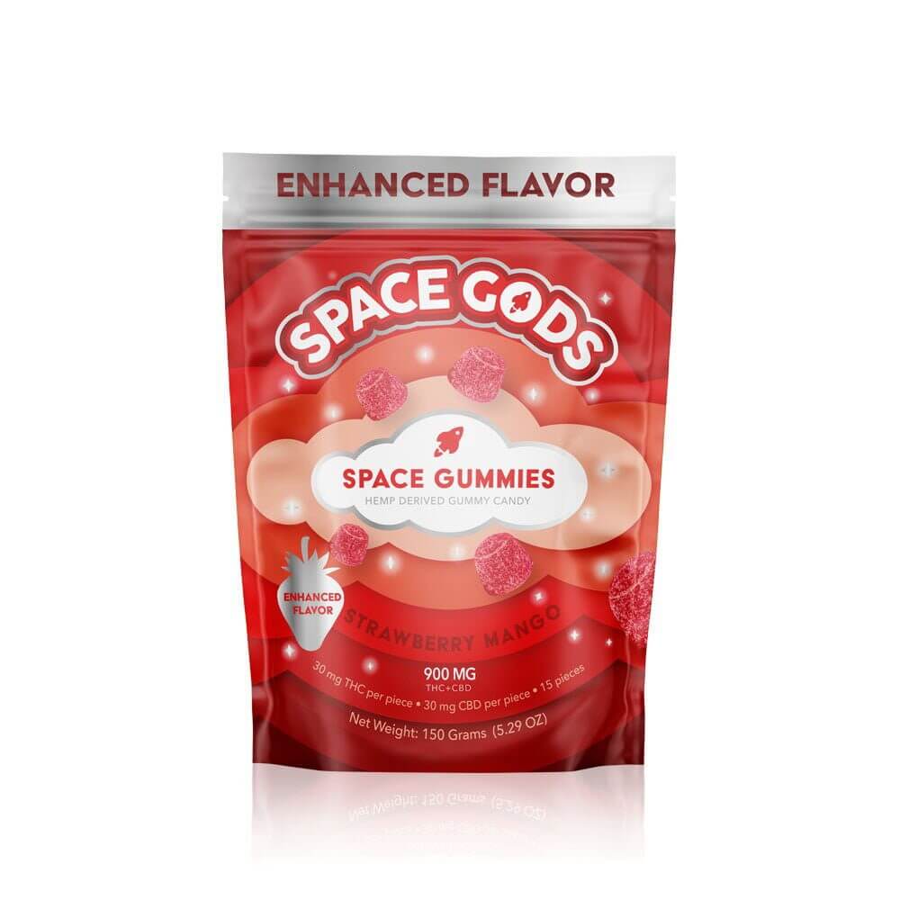 Space Gods Mega Dose D9 + CBD Space Gummies (900mg 15ct Pouch) | Strawberry Mango