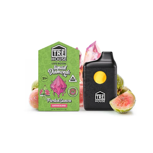 Tre House Live Rosin Liquid Diamonds Disposable (3.5g) Frosted Guava with packaging