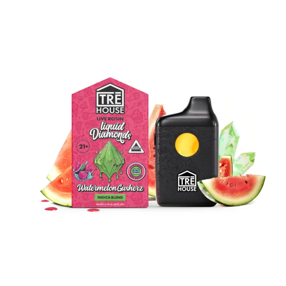 Tre House Live Rosin Liquid Diamonds Disposable (3.5g) Watermelon Gusherz with packaging