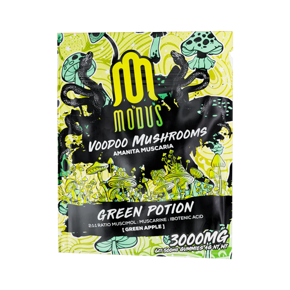 Modus Amanita Voodoo Mushrooms Gummies (3000mg 6ct Pouch)-Green Potion with packaging