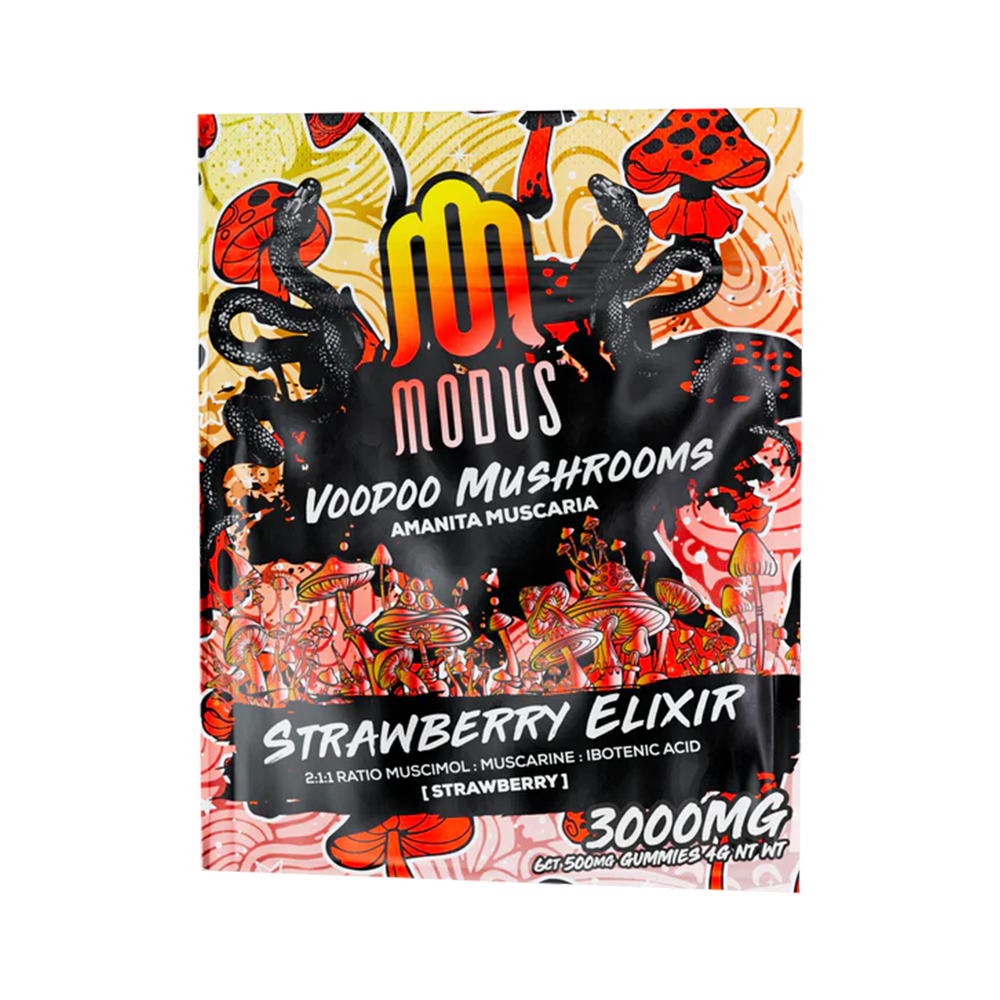 Modus Amanita Voodoo Mushrooms Gummies (3000mg 6ct Pouch)-Strawberry Elixir with packaging