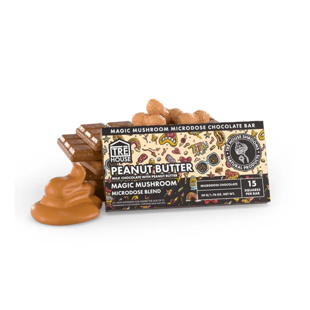 Tre House Magic Mushroom Chocolate Bar (337.5mg Bar) - Peanut Butter with packaging