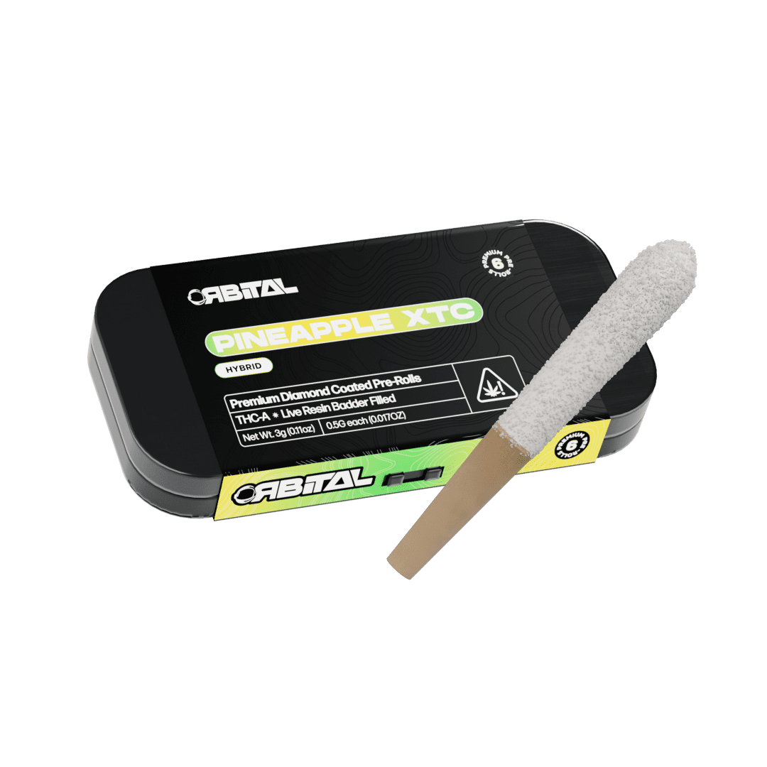 Galaxy Treats Orbital Diamond Coated Pre-Rolls (3g 6ct Tin) Pineapple XTC with packaging