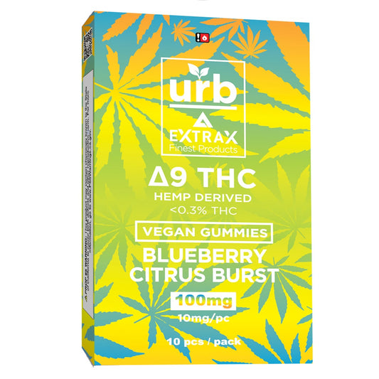 Delta ExtraX URB D9 Gummies (150mg 10ct Pouch)Blueberry Citrus Burst with packaging