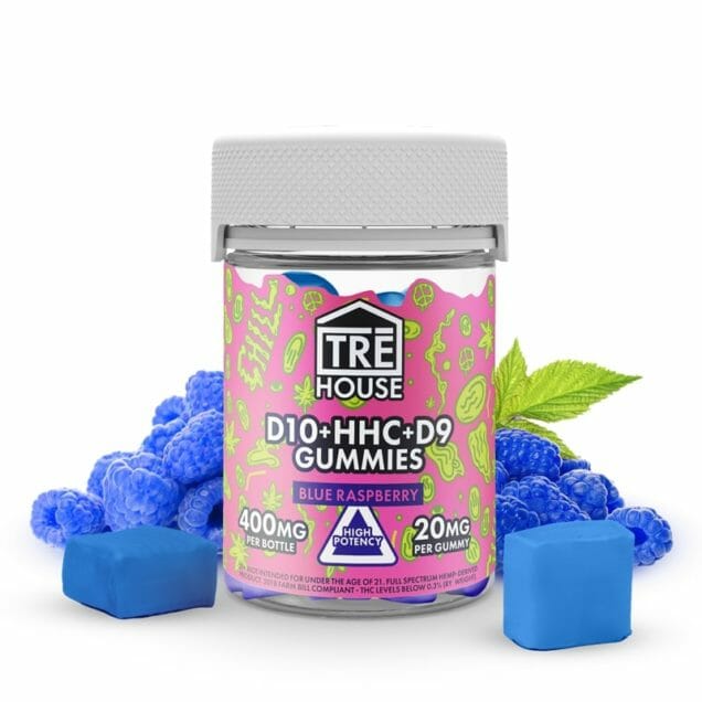 Tre House D9 + D10 + HHC Gummies (400mg 20ct Jar) | Blue Raspberry D9 + D10 + HHC Gummies 