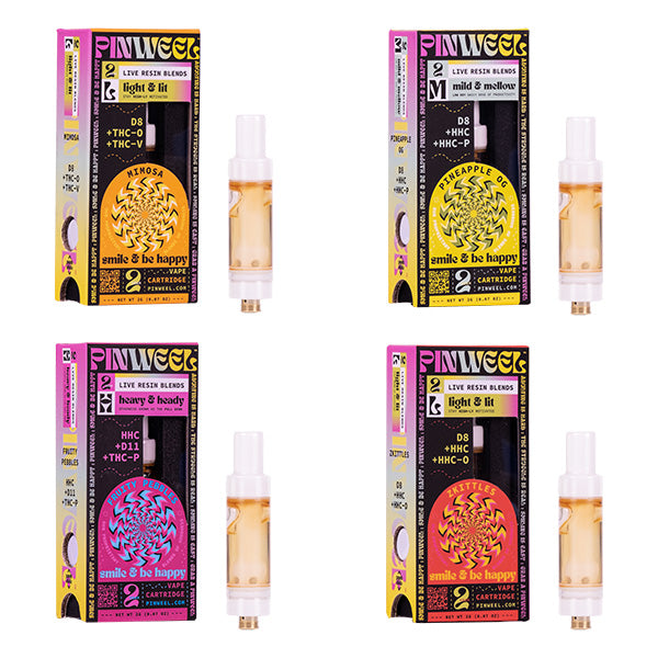 Pinweel Live Resin D11 Cartridges (2g) - Group Image with packaging