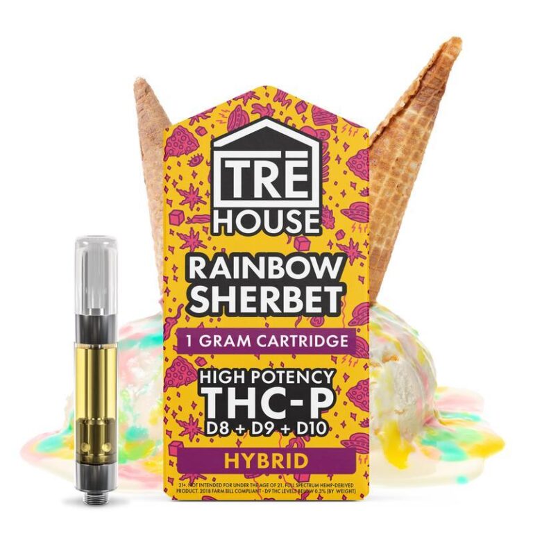 Tre House Live Resin + D8 + D9 + D10 Cartridge (1g) - Rainbow Sherbet with packaging