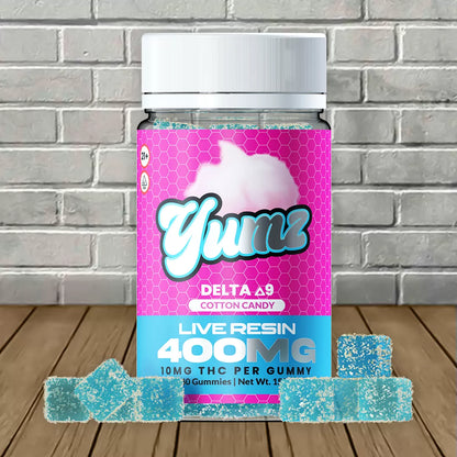 Yumz D9 THC Gummies (400mg 40ct Jar) Cotton Candy with packaging