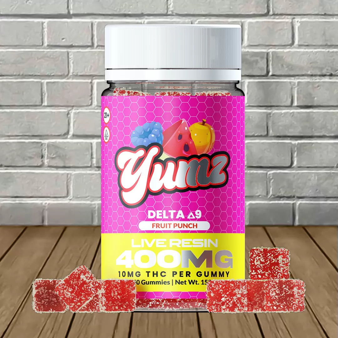 Yumz D9 THC Gummies (400mg 40ct Jar) Fruit punch with packaging